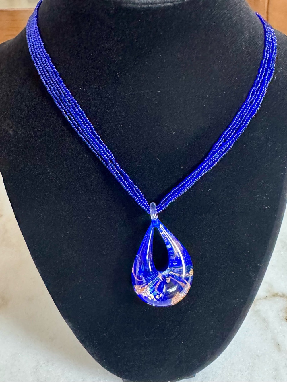 Authentic MURANO GLASS Necklace – Cobalt Blue Multi-Strand – 925 Sterling Silver